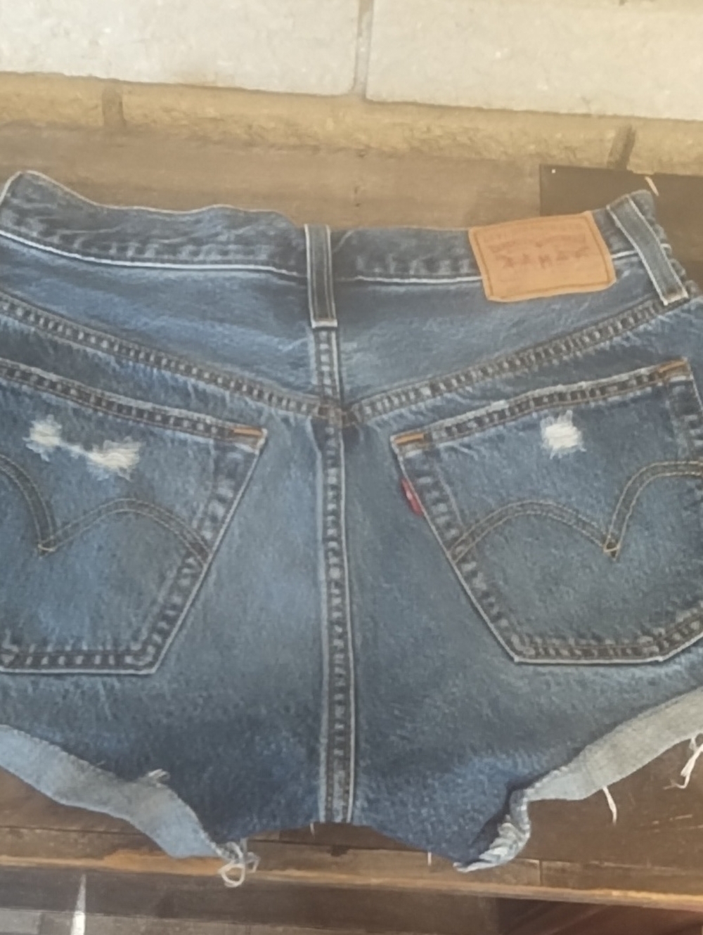 Levi's Blue Distressed Rolled-Hem Denim Shorts